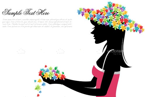 Silhouette of Woman with Flower Hat and Sample Text